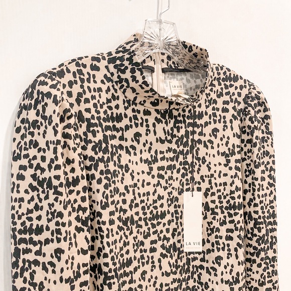 Rebecca Taylor La Vie Long Sleeve Dot Print Creme Brûlée Midi Dress Size  L - Picture 5 of 12